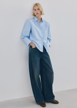 Mango Camicia con ricamo floreale celeste - Donna - S - MANGO