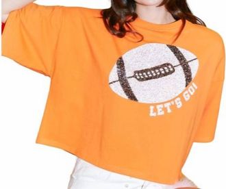 Peach Love California Football Sequin Patch Crop Tee In Orange