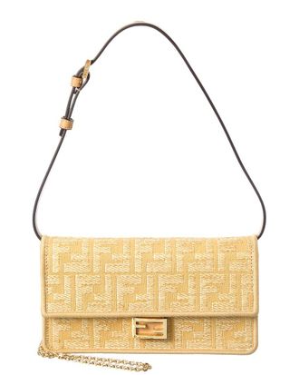 Fendi Fendi Baguette Ff Jacquard Raffia & Leather Wallet On Chain