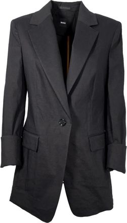 HUGO BOSS Jasena Jas - Dames - Blazers - Zwart - L - Leer - Jassen