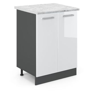 Vicco Mueble Bajo De Cocina R-line, Blanco Alto Brillo, 60 Cm Et M&aacute;rmol