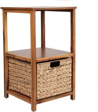 Happimess Cohen Coastal Bohemian Handcrafted Acacia Wood 2-Tier Storage Cabinet with 1 Water Hyacinth Woven Basket in Natural at Nordstrom