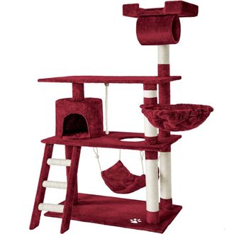 TecTake &Aacute;rbol rascador para gatos, postes de sisal, antivuelco, 141cm, burdeos