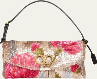 Valentino Garavani Devain Floral Sequin Silk Satin Top-Handle Bag