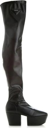 Prada Over-knee Boots, female, Black, Size: 8 1/2 US Calfskin Over The Knee Boots