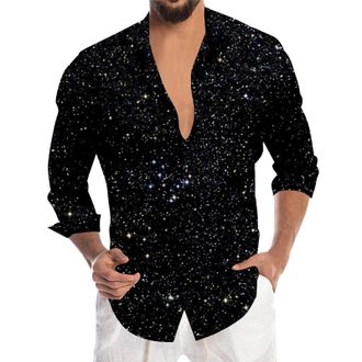 Generic Mens Sequin Shirt Long Sleeve Glitter SparkIe Shirt for Carnival Festival Party Nightclub Fancy Dress Shiny Disco Costume Tops Button Down for Men Sta