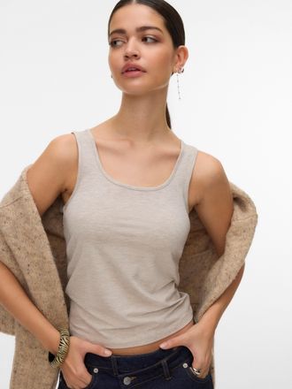 Vero Moda Tanktop VERO MODA VMKYLIE SHORT TANK TOP JRS NOOS, Damen, Gr. XL, light grau melange, Jersey, Obermaterial: 90% Lyocell, 10% Elasthan, meliert, unifar