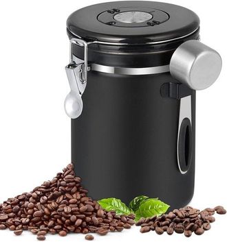 OEM Bote Herm&eacute;tico De Acero Inoxidable De 1,8 Litros Para Caf&eacute; Con Cuchara Medidora E Indicador De Fecha - Contenedor Para Almacenar Granos De Caf&eacute; - Negr