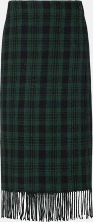 Polo Ralph Lauren Checked fringed wool-blend wrap skirt