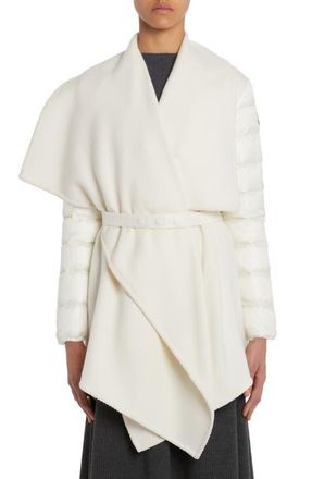 Moncler Puffer Sleeve Fleece Cape Jacket in White at Nordstrom, Size Large