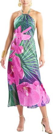 Natori Orchid Silk-Blend Voile Halter Dress