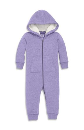 primary Baby Teddy Fleece-Lined Zip Romper in Heather Iris at Nordstrom, Size 12-18M