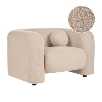 Beliani Sill&oacute;n De Boucl&eacute; Moderno Con Coj&iacute;n Redondo Beige Leiren
