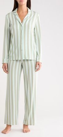 Nordstrom Moonlight Eco Knit Pajamas in Green Desert Porto Stripe at Nordstrom, Size X-Small