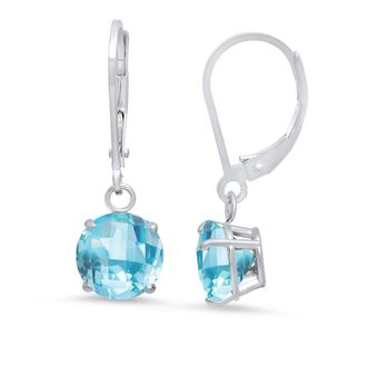 MAX + STONE Sterling Silver Round Checkerboard Cut Gemstone Leverback Earrings (8mm)