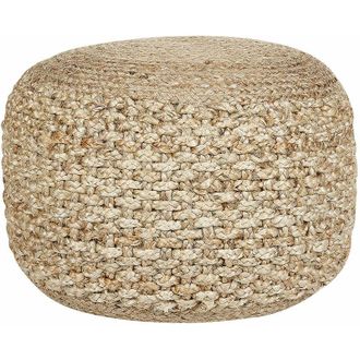 Beliani Pouf rotondo in iuta lavorato a maglia Boho 50 x 35 cm Beige Dinni