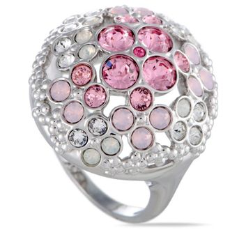 Swarovski Cherie Pink and Clear Crystals Flowers Ring
