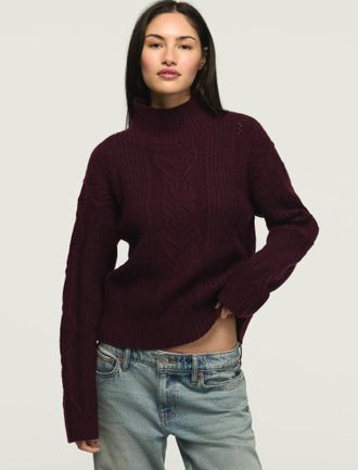 Lucky Brand Womens Open Cable Mock Neck Sweater