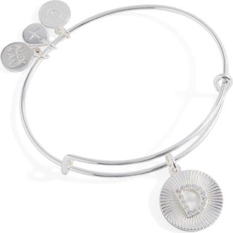 Alex and Ani Pave Starburst Texture Initial Bangle Bracelet in Silver - D at Nordstrom