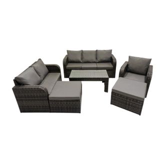 Fimous 3 Seater Sofa Love Sofa Coffee Table with 2 Big Footstools in Dark Grey