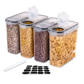 OEM Juego De Cuatro Recipientes Herm&eacute;ticos De Gran Capacidad (2,5 L), Libres De Bpa, Ideales Para Organizar Y Almacenar Cereales, Arroz, Pasta, Etc. Inclu