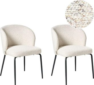 Beliani Beliani - Set of 2 Dining Chairs Boucle Fabric Upholstery Padded Seat Iron Legs Light Beige Zana