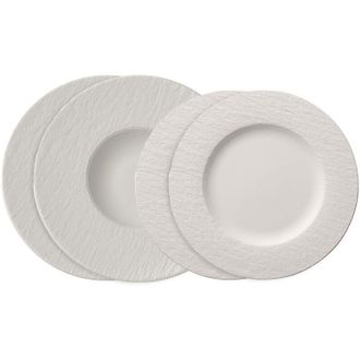 Villeroy & Boch Manufacture set di piatti, 4 pz., set di stoviglie per 2 persone, porcellana Premium, bianco