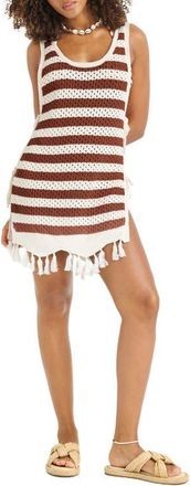 Vitamin A Marea Stripe Cotton Pointelle Cover-Up Dress in Red Ochre Stripe at Nordstrom, Size X-Small