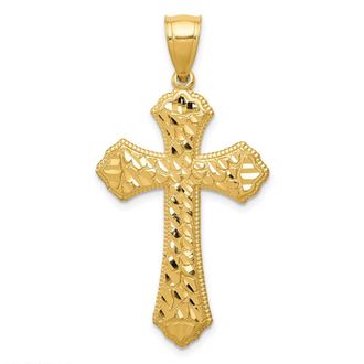 Diamond2Deal 14k Yellow Gold Diamond-cut Budded Cross Pendant