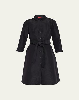 Carolina Herrera Faille 3/4-Sleeve Shirtdress