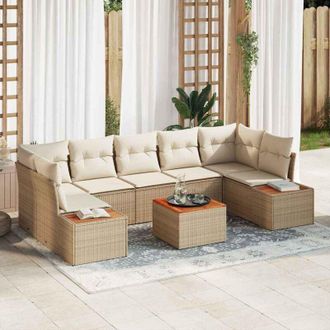 vidaXL Conjunto De Sof&aacute; De Jard&iacute;n Con Coj&iacute;n 8 Pcs Beige Polirat&aacute;n Vidaxl