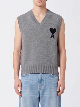 Ami V-Neck Wool Knit Jumper Vest with Contrast Logo
