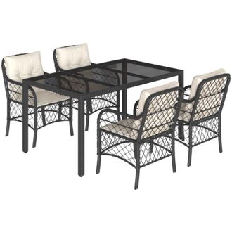 vidaXL Set De Muebles Jard&iacute;n 5 Pzas Con Cojines Rat&aacute;n Sint&eacute;tico Negro Vidaxl
