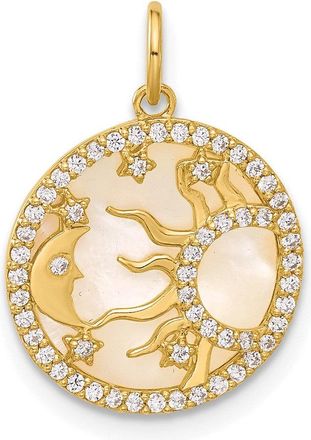 Diamond2Deal 10k Yellow Gold Polished Cubic Zirconia and Mother of Pearl Sun Moon and Stars Disc Charm Pendant