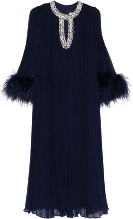 Self Portrait Geplooide maxi-jurk met veren cuffs - Blauw