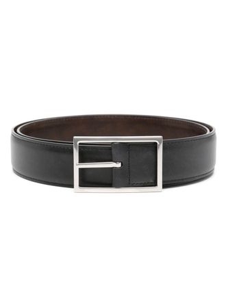 John Lobb engraved-buckle leather belt - Black