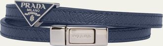 Prada Mens Saffiano Leather Logo Bracelet