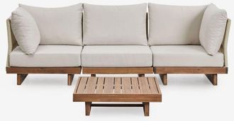 Sklum Conjunto De Jard&iacute;n Con Sof&aacute; Modular De 3 Piezas Con 2 Sillones Esquineros Y Mesa De Centro En Madera De Acacia Dailin Sklum