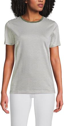 Lands End Supima Cotton Crewneck T-Shirt in Sage Micro Stripe at Nordstrom, Size X-Large P