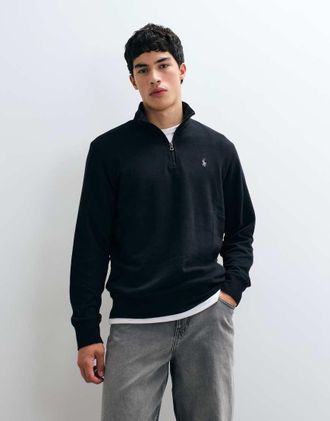 Polo Ralph Lauren felpa con mezza zip in doppia maglia con logo icon nera-Nero