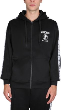 Moschino Full-Zip Black Sweatshirt With Logo Accents