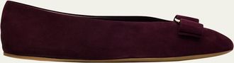 Ferragamo Vanna Suede Bow Ballerina Flats