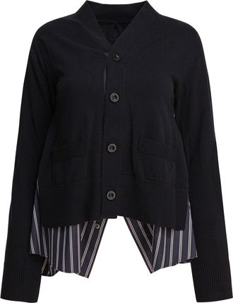 sacai Cotton Cardigan Knitwear Nero-Donna