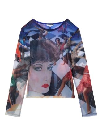 Sunnei Brigitte-print sheer top - women - Polyamide/Elastane - M - Blue