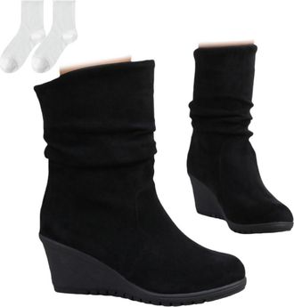 Generic Womens Mid-Calf Boots with Wedge Heel, Comfortable Slouch Boots with A Round Toe in A Suede Look, Fashionable Boots for Everyday Wear, Leisure, And Au