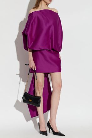 Balenciaga Wool Dress With An Asymmetric Cut, Womens, Purple