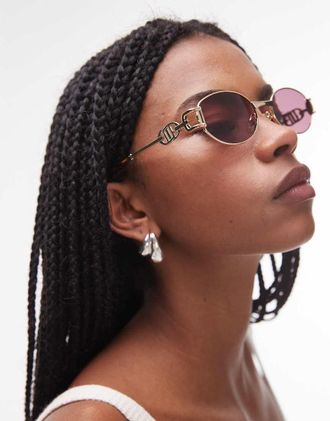 Le Specs The Forbidden - Occhiali da sole sottili ovali in metallo oro con dettagli tartarugati