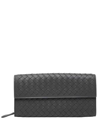 Bottega Veneta Grey Intrecciato Leather Long Wallet (Authentic Pre-Loved)