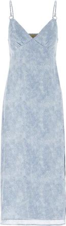 Michael Kors Tonal Petal Slip Midi Jurk - Dames - Casual kleedjes - Blauw - XS - Polyester - Kleedjes