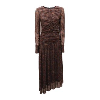 Ganni Gedrukte Mesh Jurk French Roast Stijl - Dames - Maxi kleedjes - Bruin - 2XS - Kleedjes